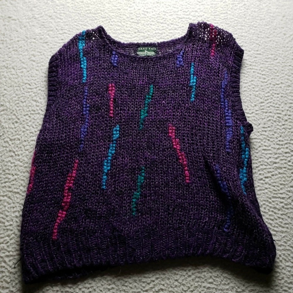 Boundary Waters Sweater Vest Womens Large Purple Hand Knit Striped Pullover
